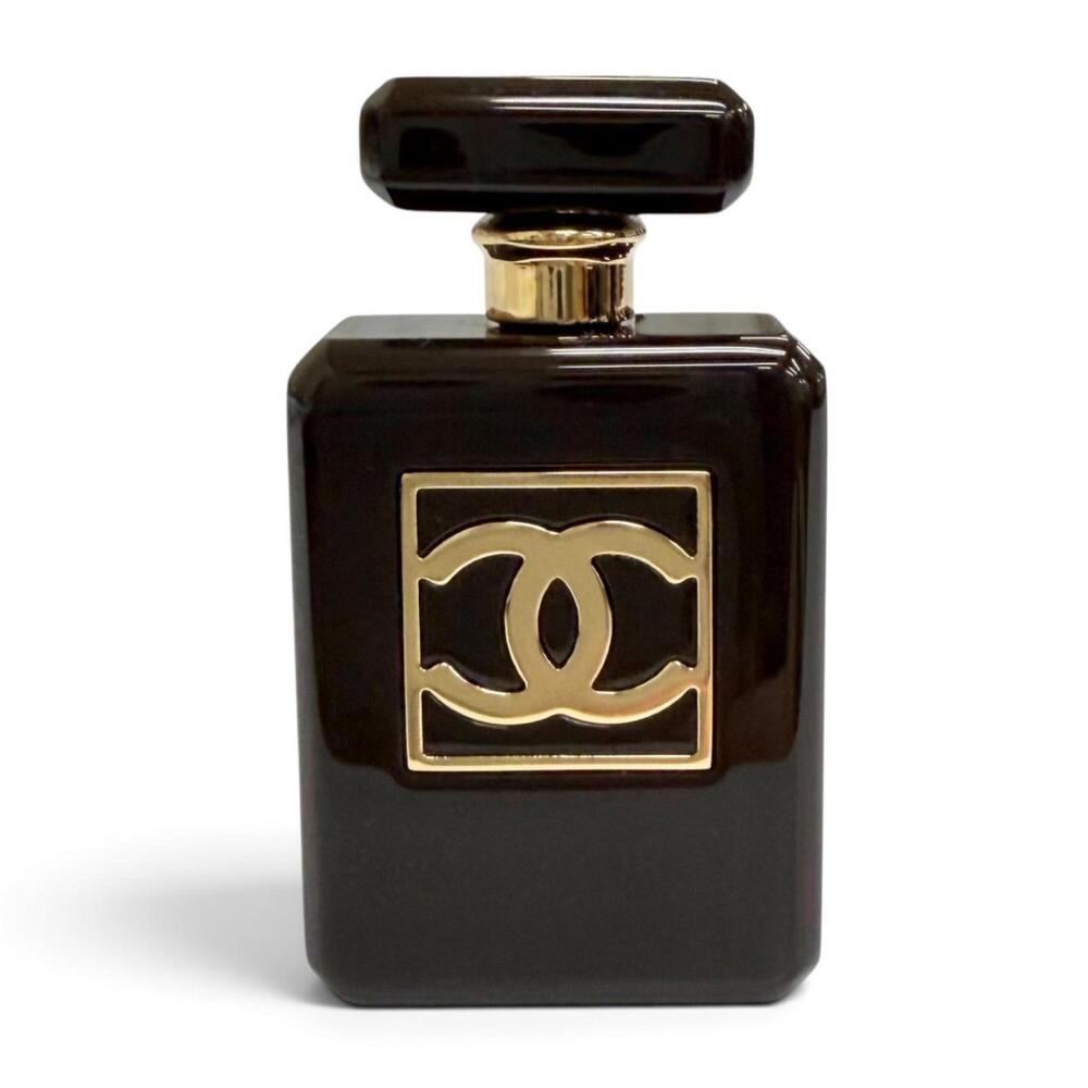 CHANEL B23A ABA987 Coco Mark Perfume Bottle Motif Brooch, Dark Brown with Gol...